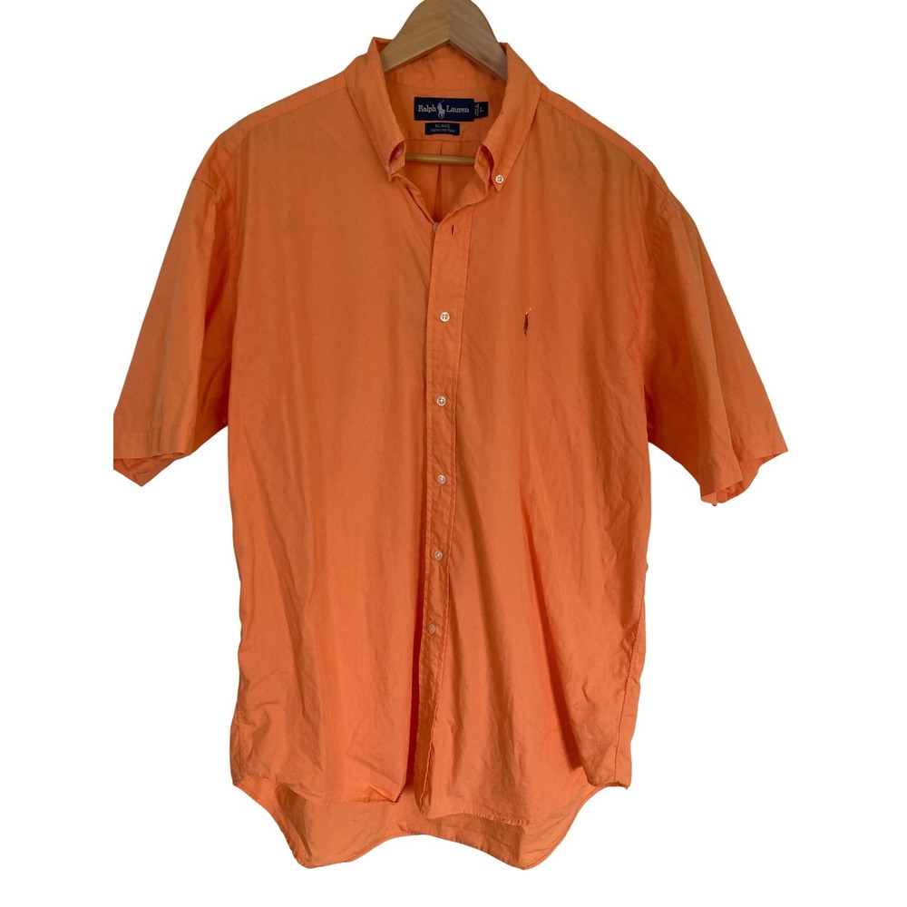 Ralph Lauren Blake‎ Mens Large Orange Short Sleeve Cotton Button Down Shirt